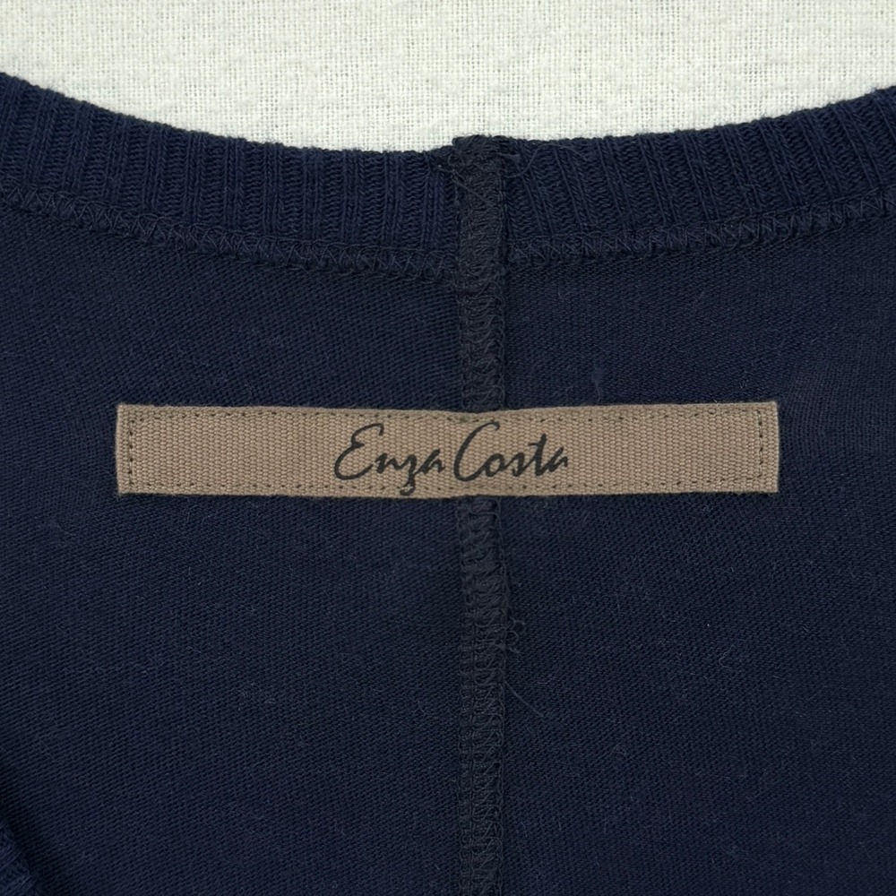 ENZA COSTA Cashmere New Classic V Neck Top Women Small Navy Long Sleeve Jersey - Picture 10 of 13